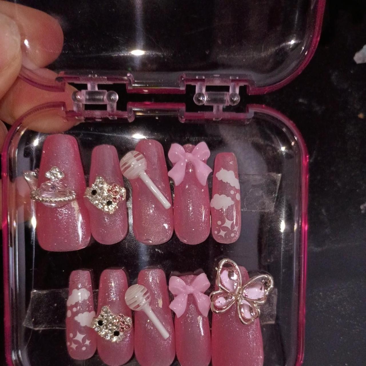 Long Coffin Hellokitty themed Press-On Nails Acrylic Full Cover
