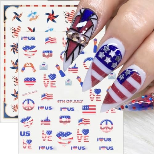Cute Patriotic Nail Art Stickers 3D Self Adhesive 4th of 4th of July Stickers-3