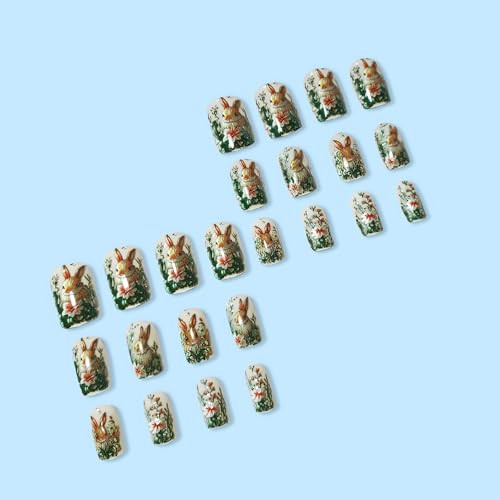 SINSEN Flower Press on Nails Short, Square Shape Spring Fake Nails, Embossed