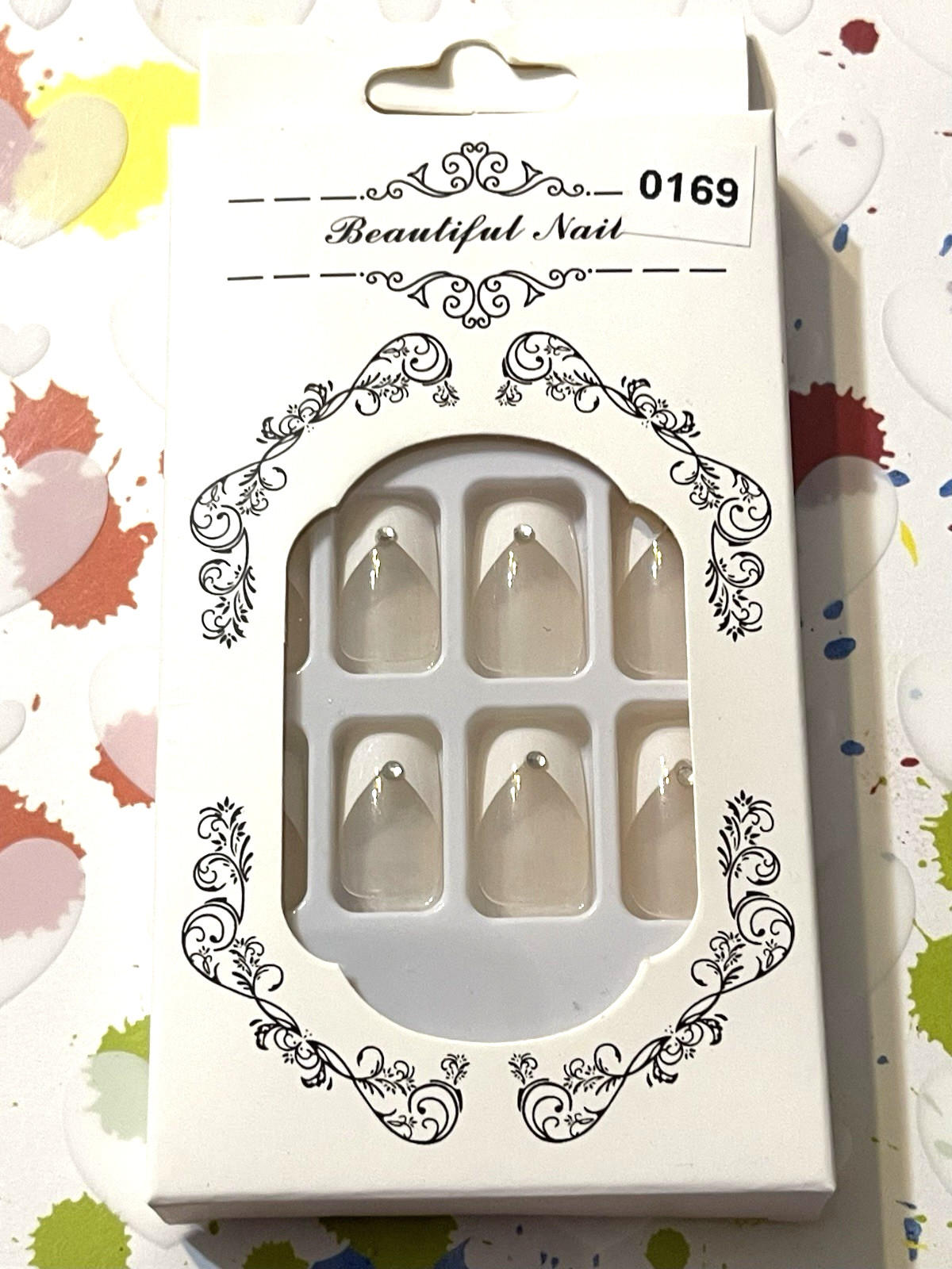 For Wonderful Nail Collection NUDE with BLACK & WHITE FRENCH Fake Toe Nails *NIB