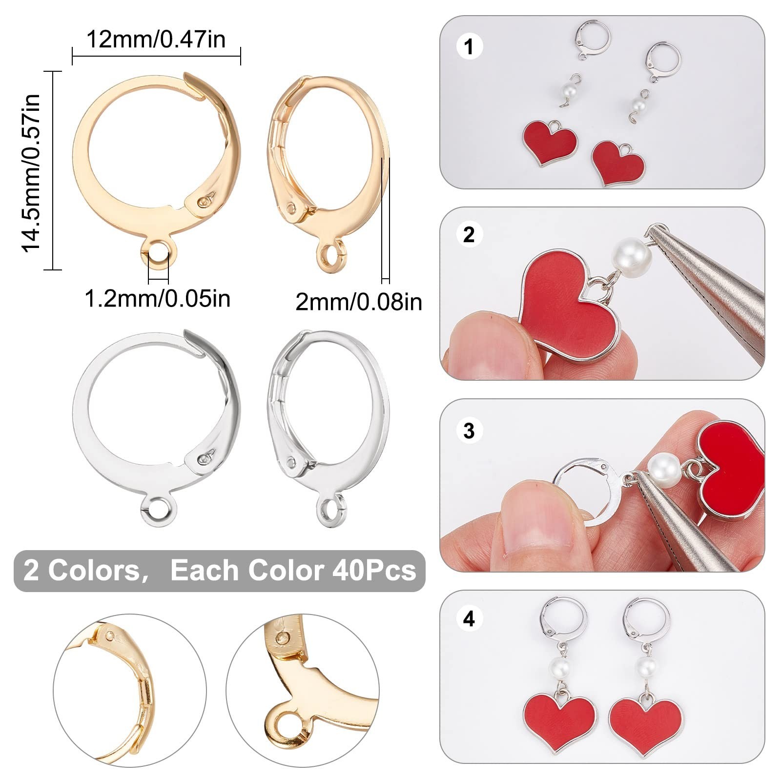 SUNNYCLUE 1 Box 80Pcs 40 Pairs Leverback Earring Hooks Real 18K Gold Plated S…