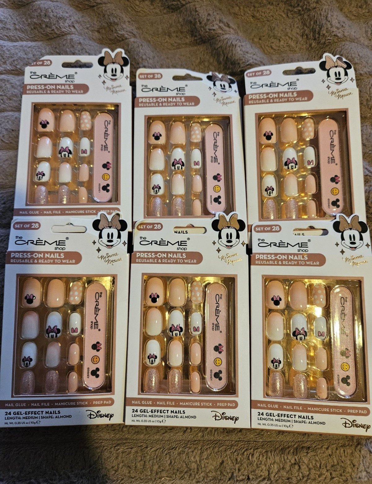 The Crème Shop Disney Minnie Mouse Medium Almond Gel Press-On Nails, Peach Pink