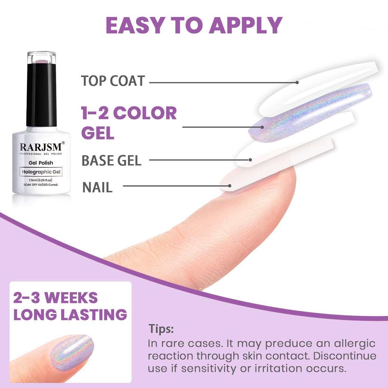 Holographic Nail Polish Gorgeous Glossy Holographic Soak off 1PCS 7.5ML Light…