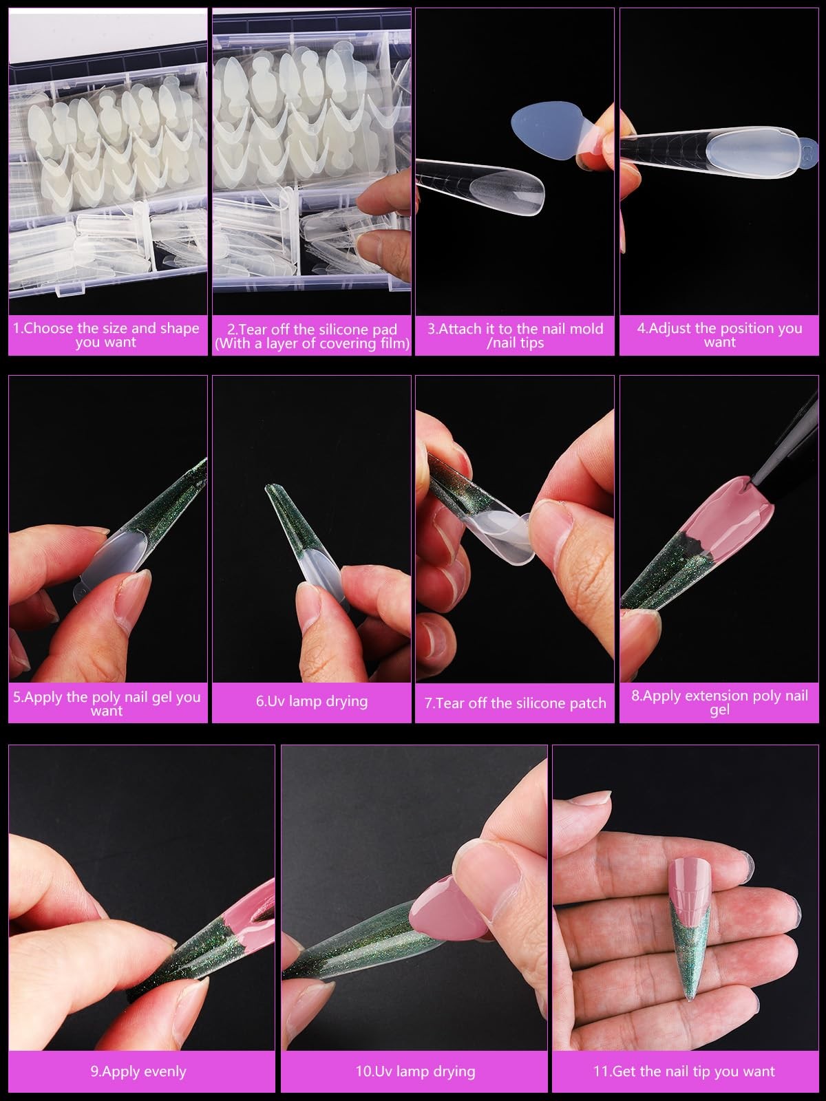 EBANKU French Nail Forms, 144 PCS Silicone Tip Stickers for Dual Clear