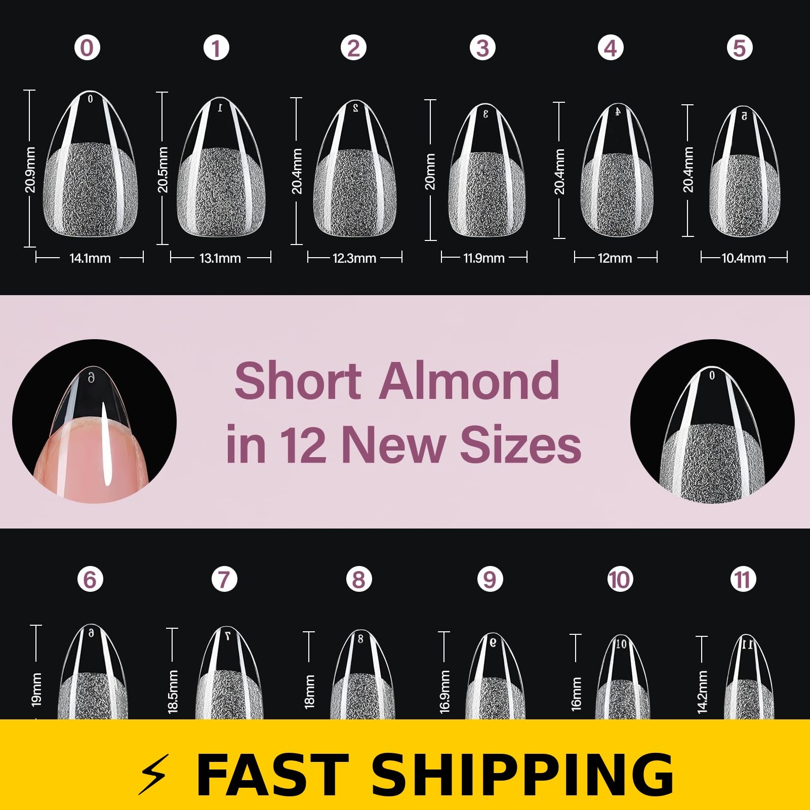 Misssix Short Almond Gel Nail Tips Kit – 216Pcs with UV Lamp