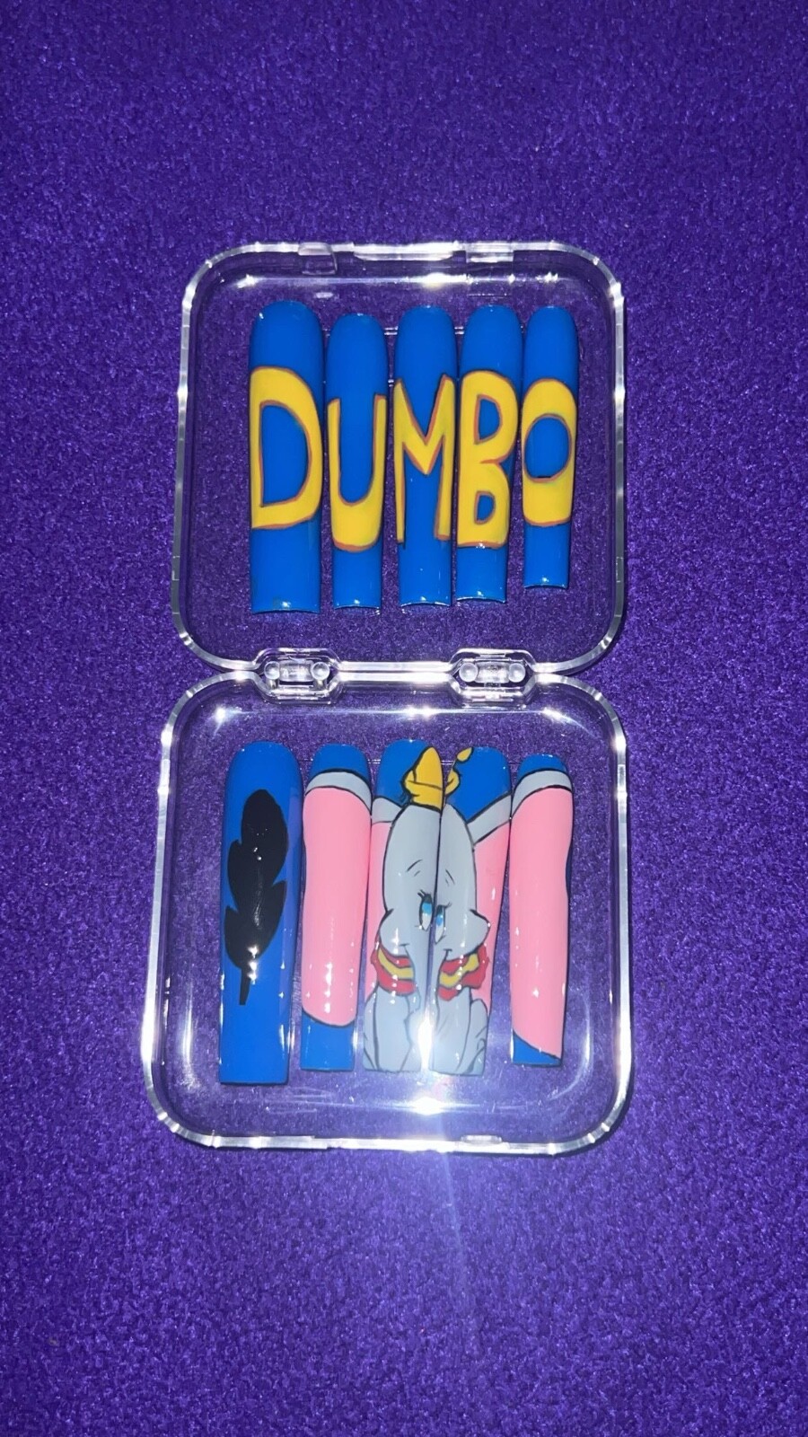 Cartoon Elephant Extra Long, Hand Painted Large Sized Press On Nails
