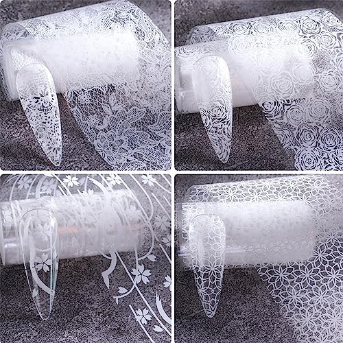 10 Rolls Lace Nail Foil for Long Acrylic Nails Black White Flower Nail