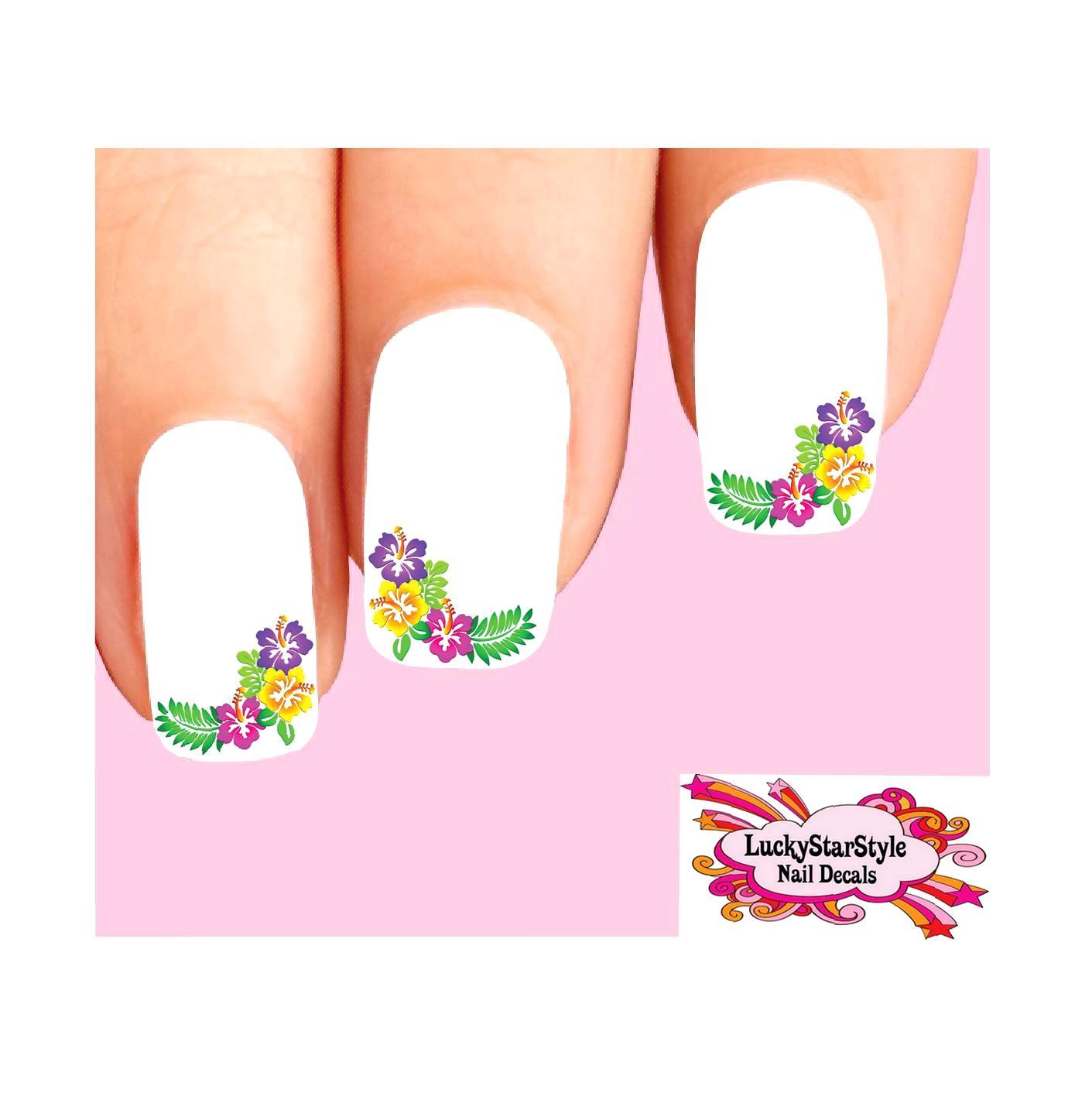 Waterslide Flower Nail Decals Set of 20 – Corner Hawaiian Hibiscus Flowers