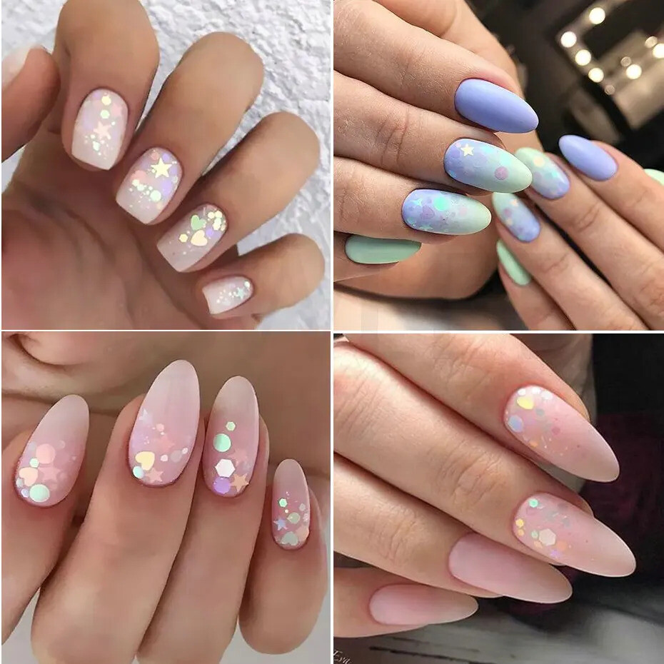 12 Grids Glitter Nail Art Colourful Scattered 3D Decoration Bling Studs Craft UK