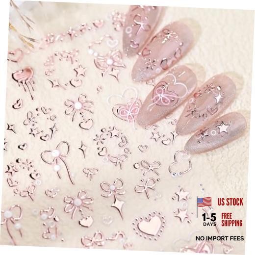 Valentine’s 5D Embossed Nail Art Stickers – Romantic Rose Gold & Pink Nail