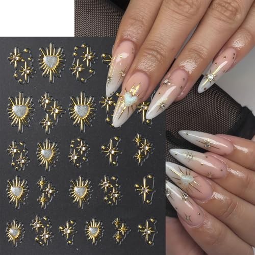 3 Sheets Star Nail Stickers for Nail Art 5D Embossed Gold Nail rhinestone star