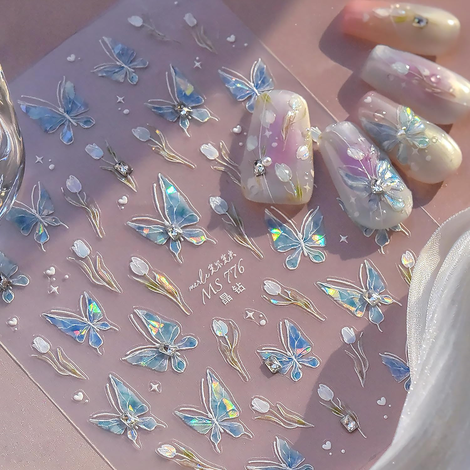 Purple Butterfly 5D Embossed Nail Art Stickers Spring Summer Nail Decals Hot Gol