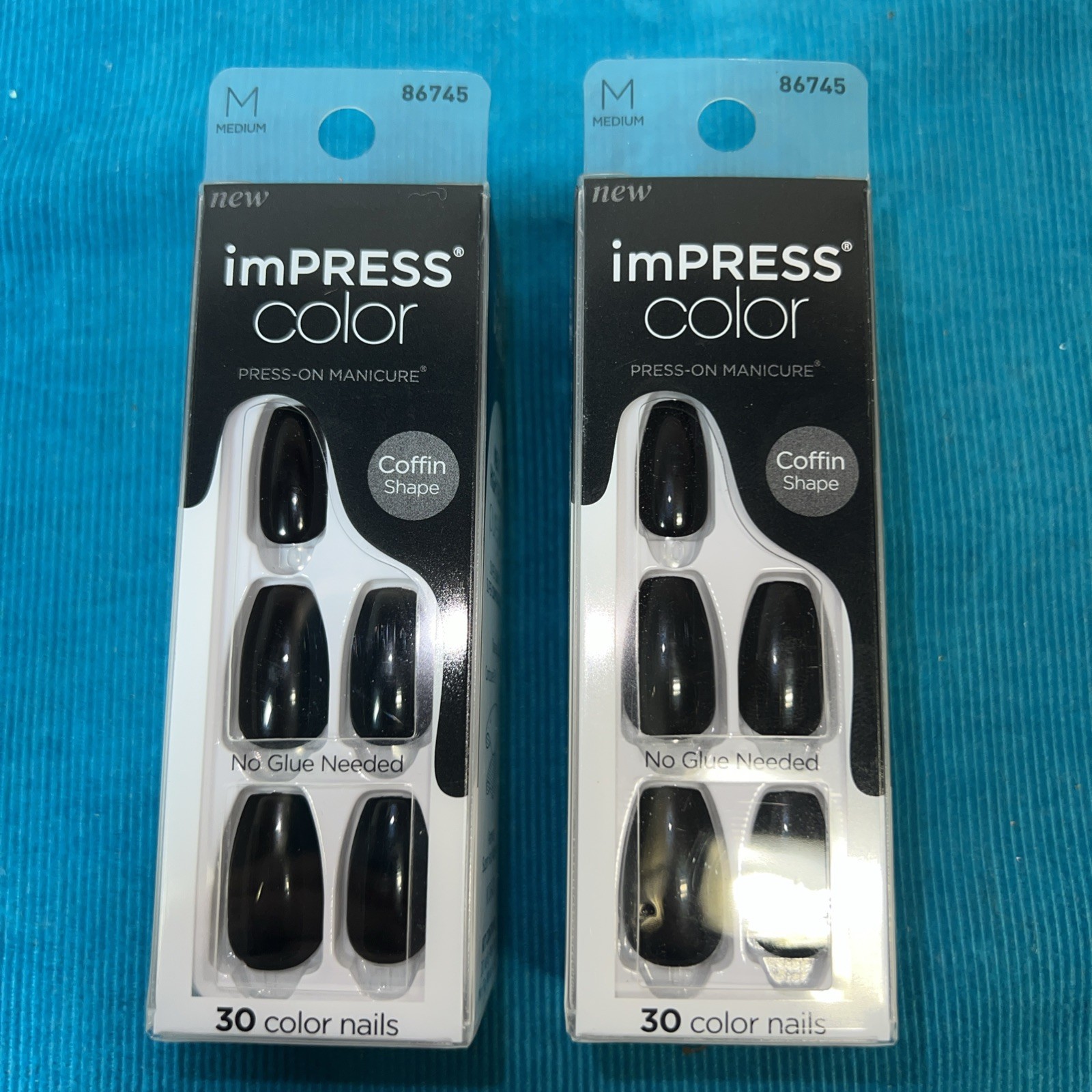 Lot of 2 New imPRESS Color Press-On Manicure Coffin Shape Nails 86745 Black Med