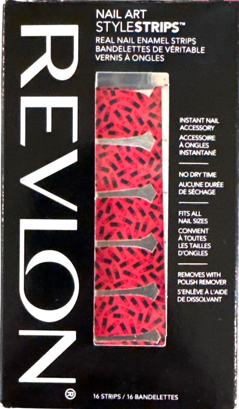 Revlon REAL NAIL ENAMEL 16 Strips LIPS & TIPS Black+Red Stylish+Chic+Playful