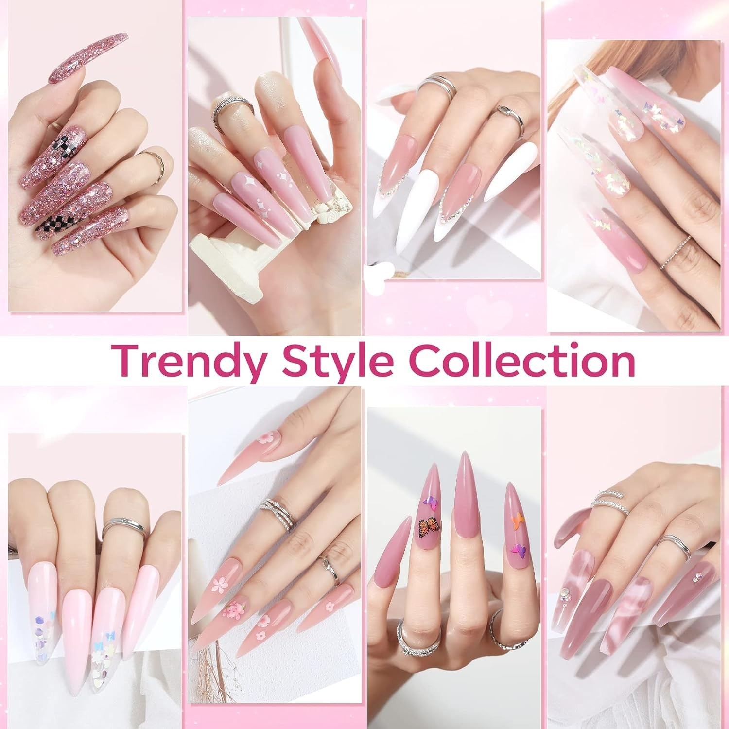 Poly Nail Gel Kit 8 Colors Rosy Pink + 48W Lamp