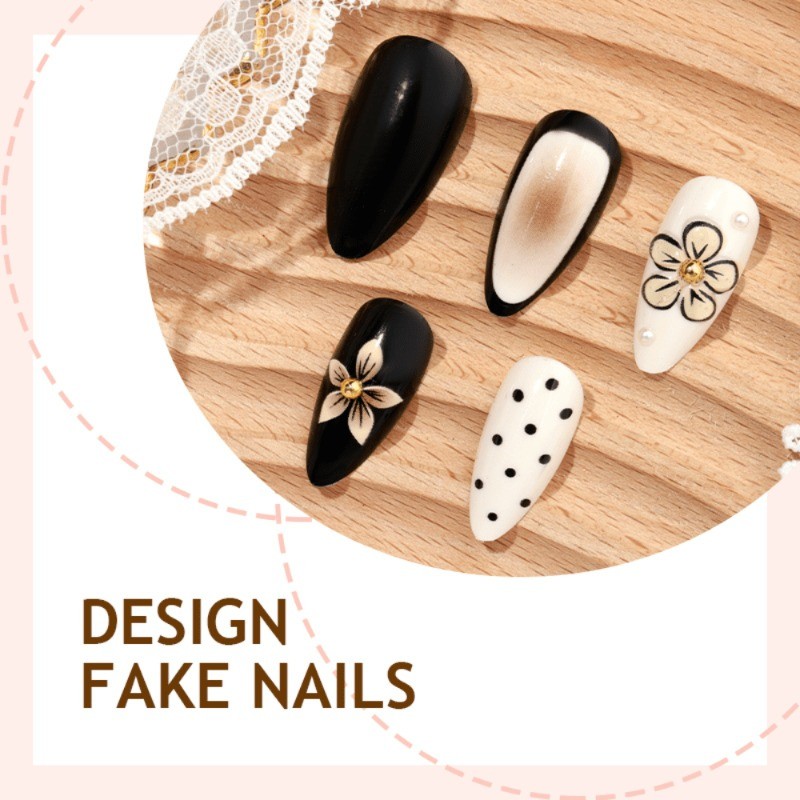 48 Pieces of Warm Chocolate and Cream 3D Flower Nail Art – Medium Nail Art