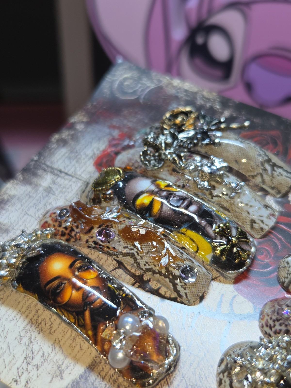 Press On Nails Handmade Large Xl Curvenails Snake skin african queen large charm