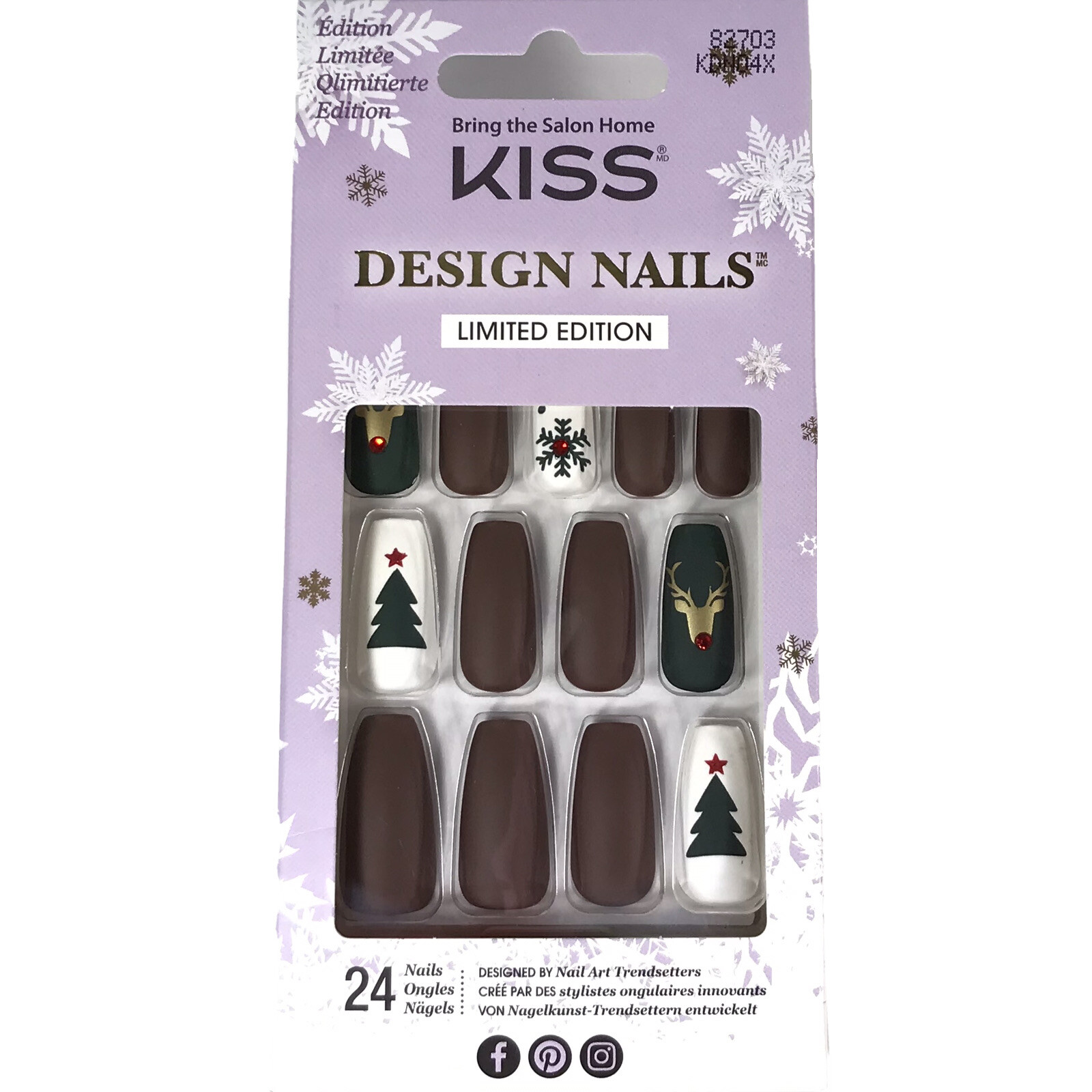NEW Kiss Nails Limited Edition Glue Manicure Long Gel Coffin Reindeer Christmas