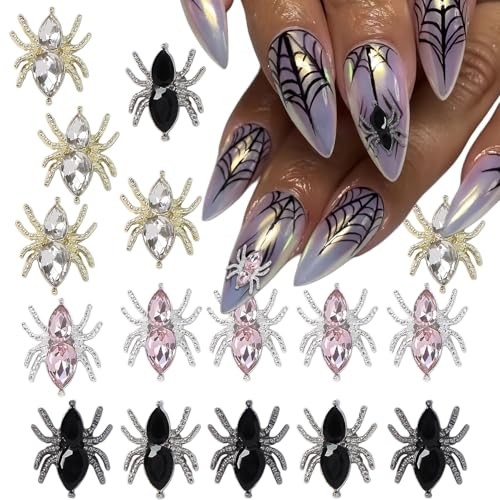 20 Pcs Halloween Nail Charms 3D Alloy Spider Nail Art Charms Metal Nail