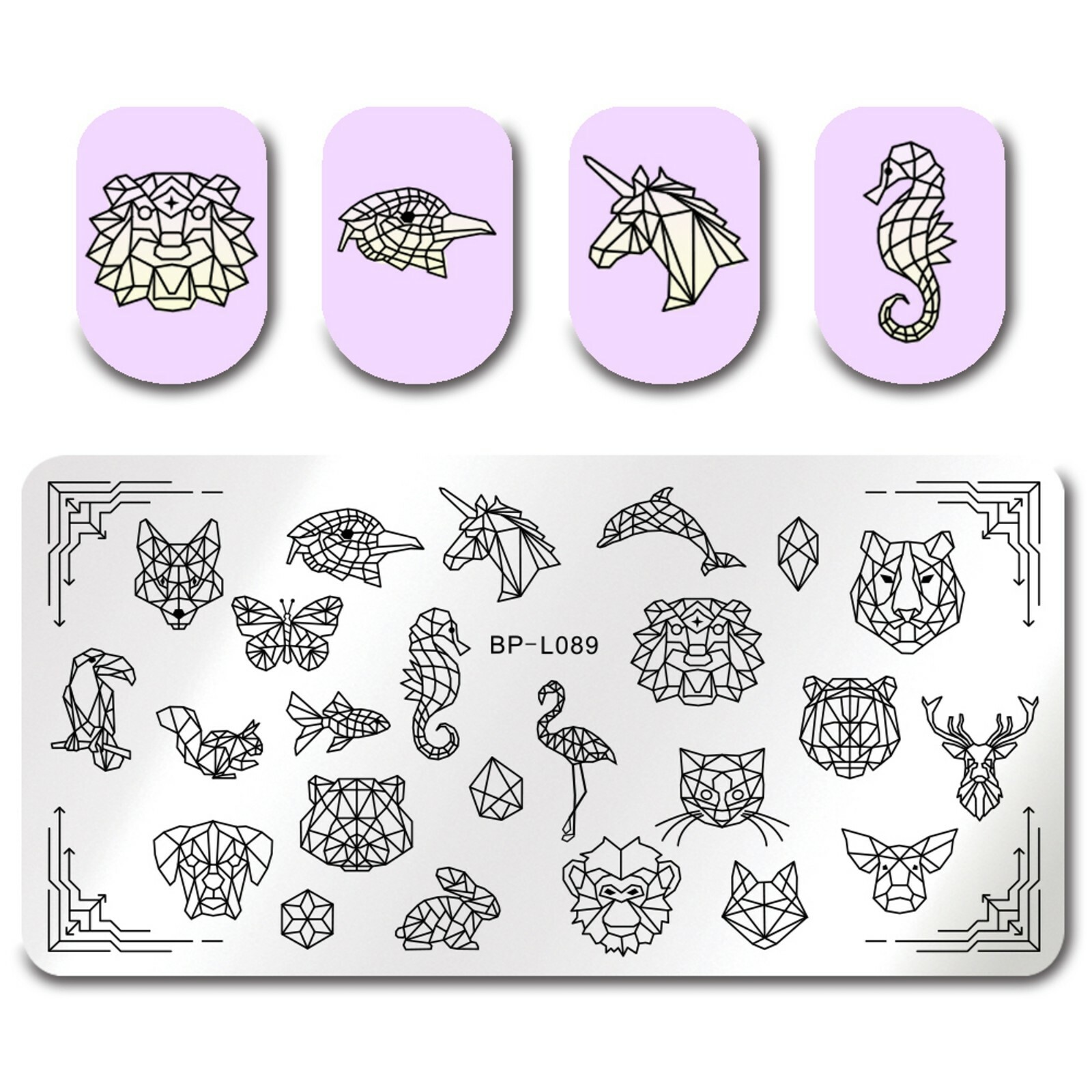 Unicorn Flamingo Animals Image Rectangle Nail Art Template BP-L089