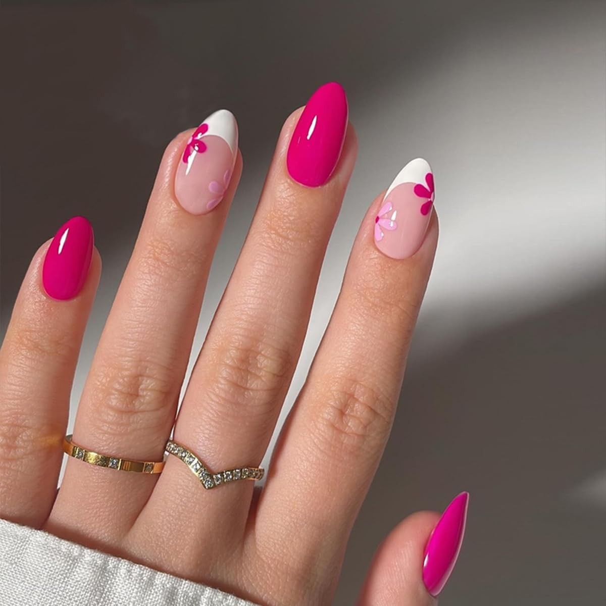 24Pcs French Press On Nails Short Oval Red Hawaii Flower Summer Stick On Nail