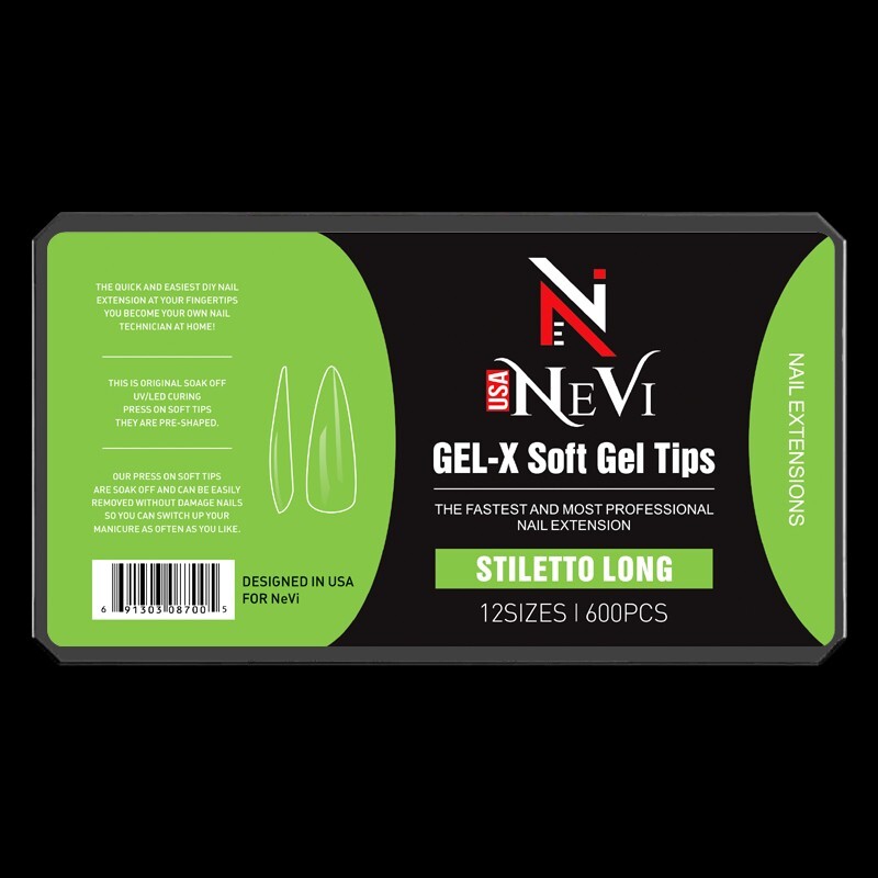 Nail Gel-X Natural Box of Tips 12 Size NeVi USA (Stiletto Long )