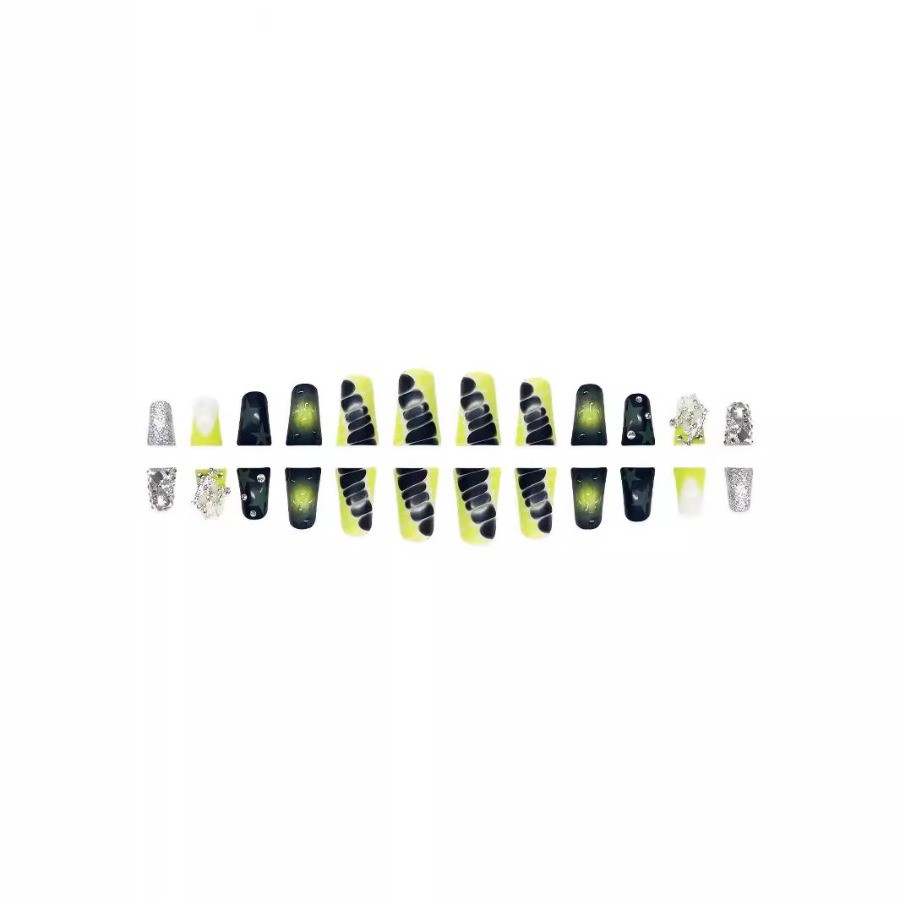 48pcs-Edgy Y2K Square Press on Nails with Neon Stars, Slime Design and Crystals