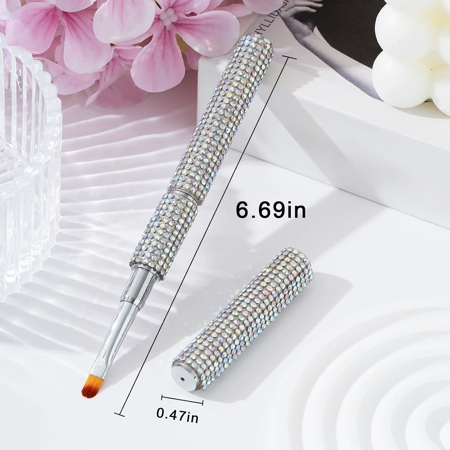 1 Pc Rhinestone-Studded 2-In-1 Dual Ended Polygel Nail Art Brush & Poly Gel Nail