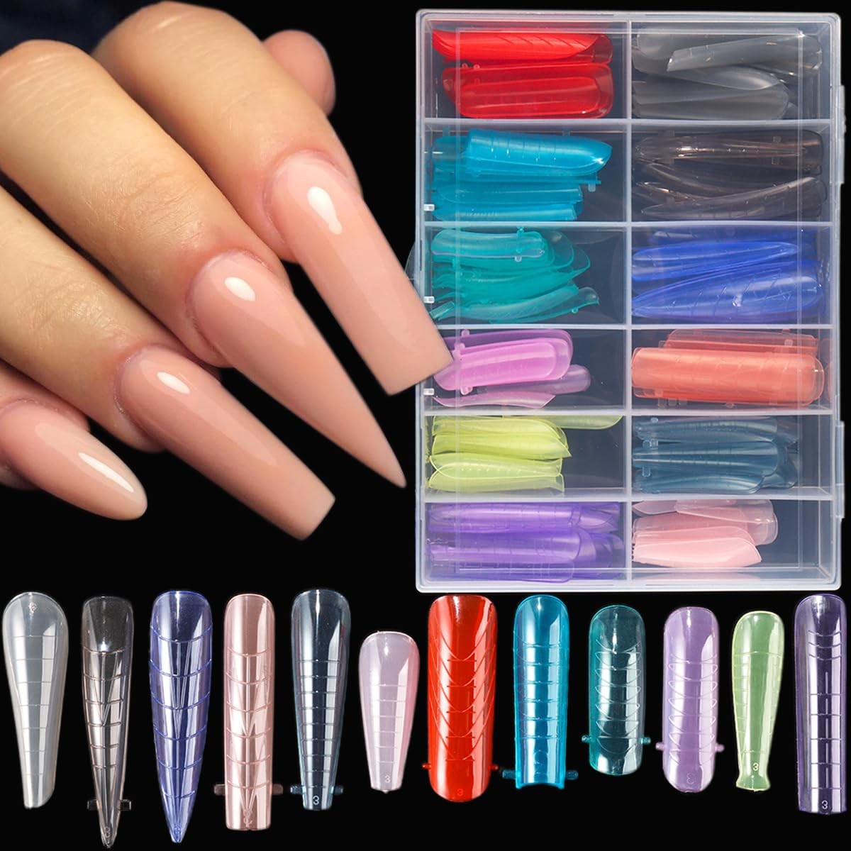 12 Grids Dual Forms Nail Extension Mold, Colorful Quick Building