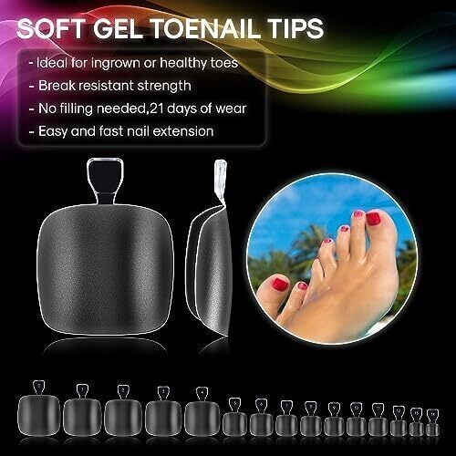 INENK Short CLEAR Gel x Toe Nail Tips Kit Fake Toenails Full Cover DIY Home M…