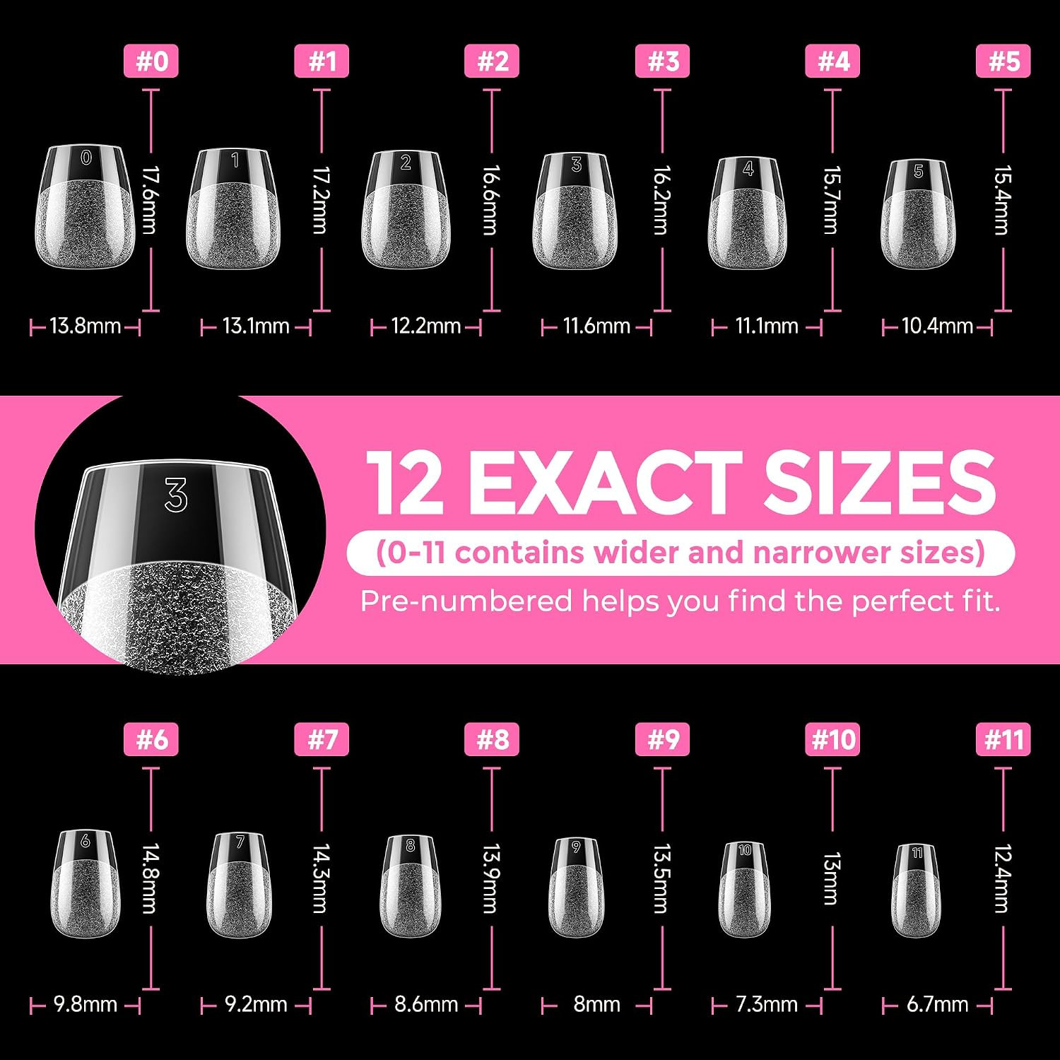 Extra Short Coffin Nail Tips, 216Pcs in 12 Szies Soft Gel Tips | Pre-Shaped Full