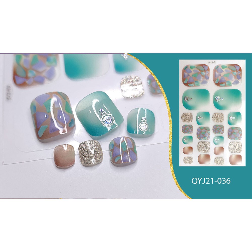 22 Tips Nail Art Glitter Flower Toe Nail Wraps Full Cover Polish Foot Stickers ✔