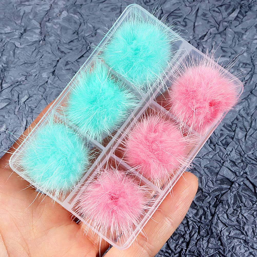 12 Pcs 3D Nail Pom Balls Fluffy Balls Nail Charms Magnetic Nail Pom Pom Detac…