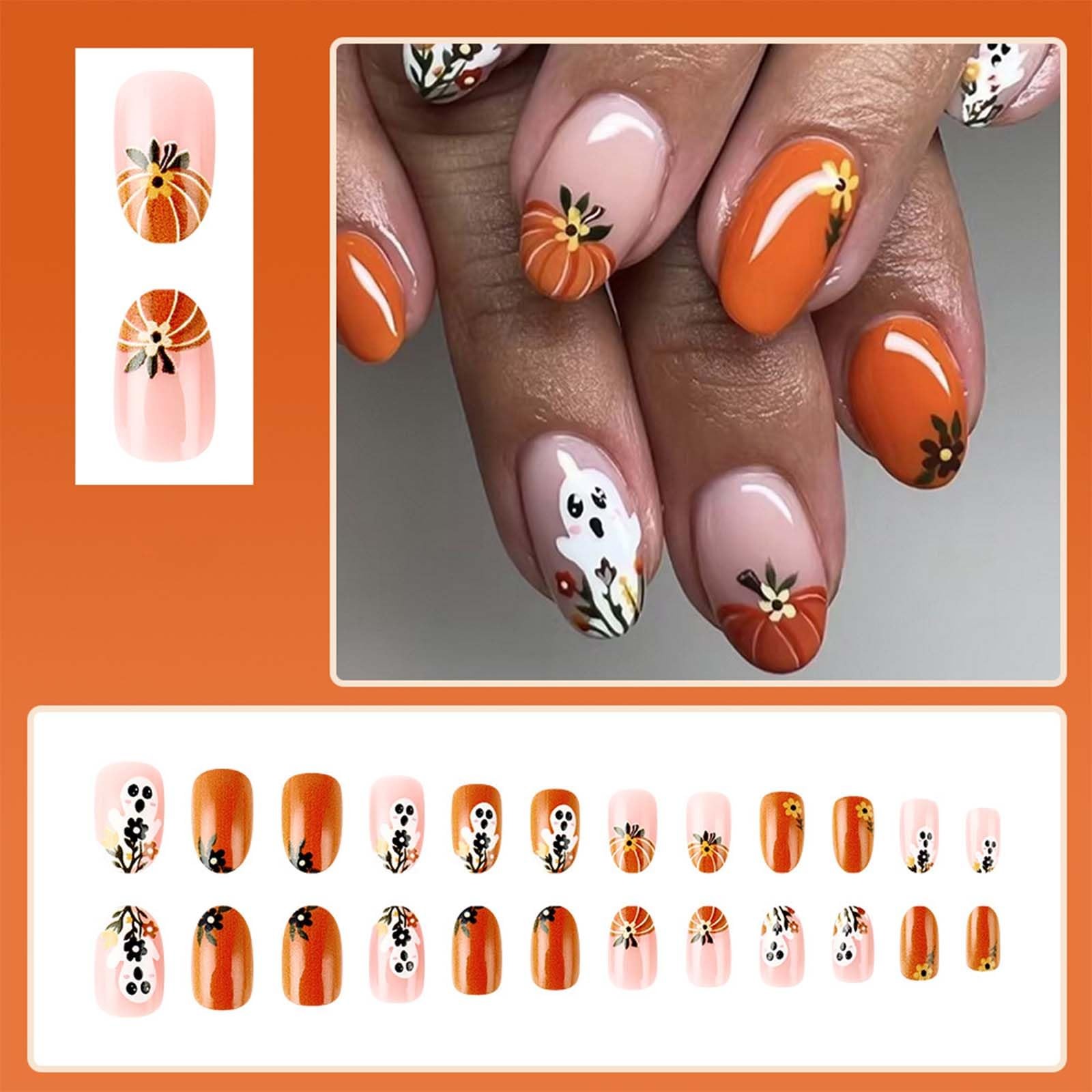ONPRESS 24Pcs Halloween Press on Nails Short Almond Fake Multicolor