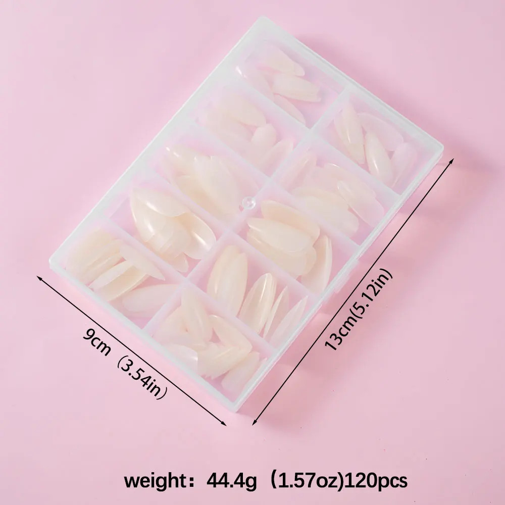 120Pcs Short Almond Press On Nails Cherry Red Milky White Fake Nails