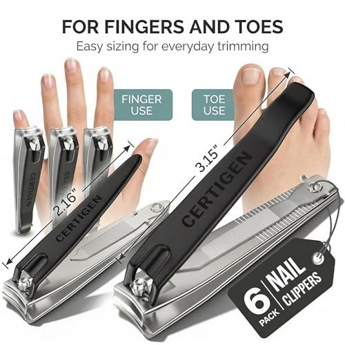 Nail Clippers Set 6 -Pack – Includes Toenail Clippers, Fingernail Clipper, and
