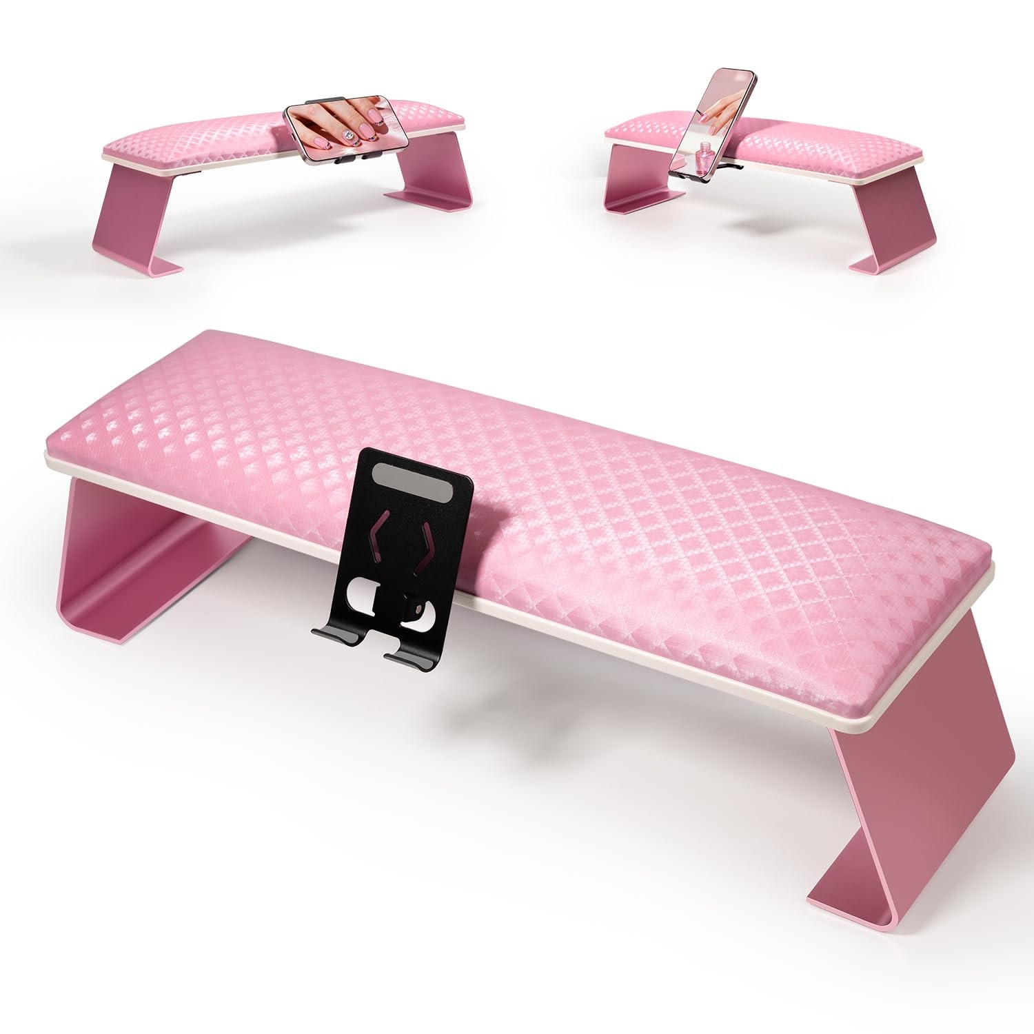 Metal Nail Arm Rest with Holder, Leather Hand Pillow