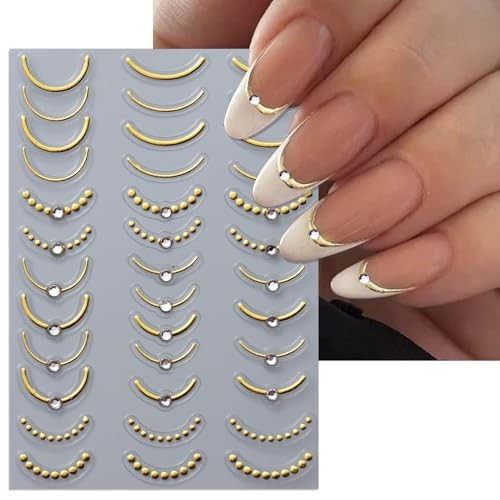 Rhinestone Studded French Line Nail Art Rhinestone 3 Colors French Smile Line
