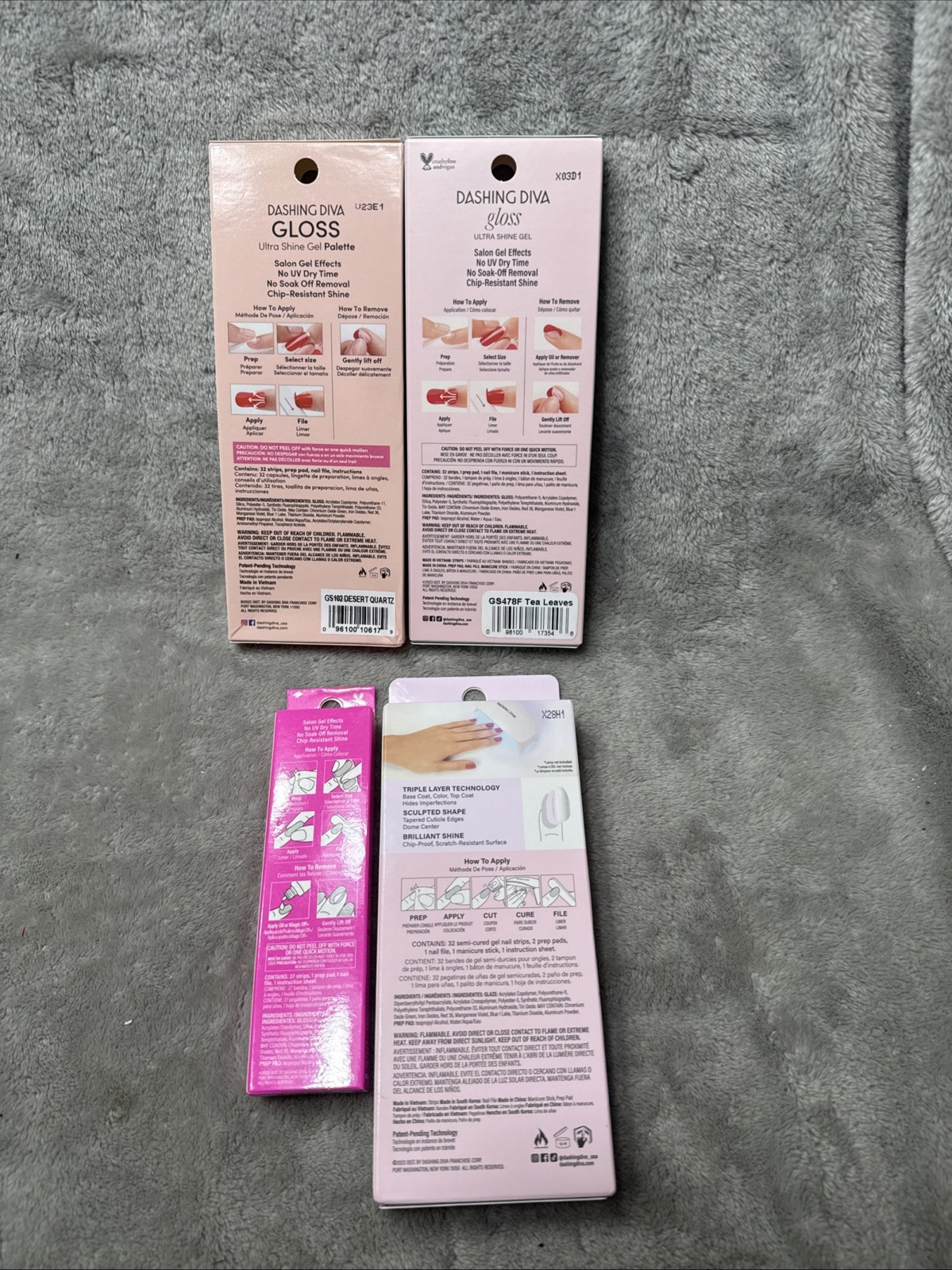 Set 4 Dashing Diva Nail Strips Gloss Ultra Shine Nail Color Pink Blue Gel Lot