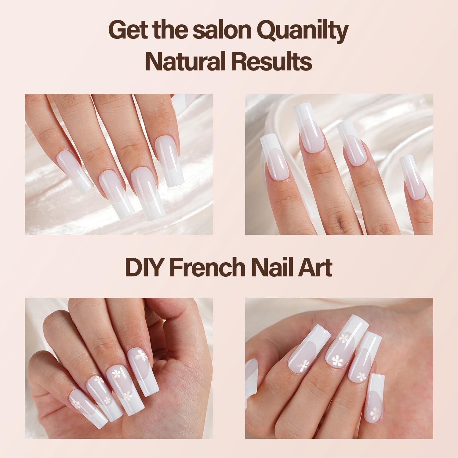 150PCS Milky White French Gel Nails – Long Square Soft Tips, No Primer Needed!