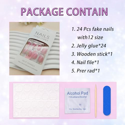White French Tip Press on Nails Short Square Fake White French Tip Cute Pink