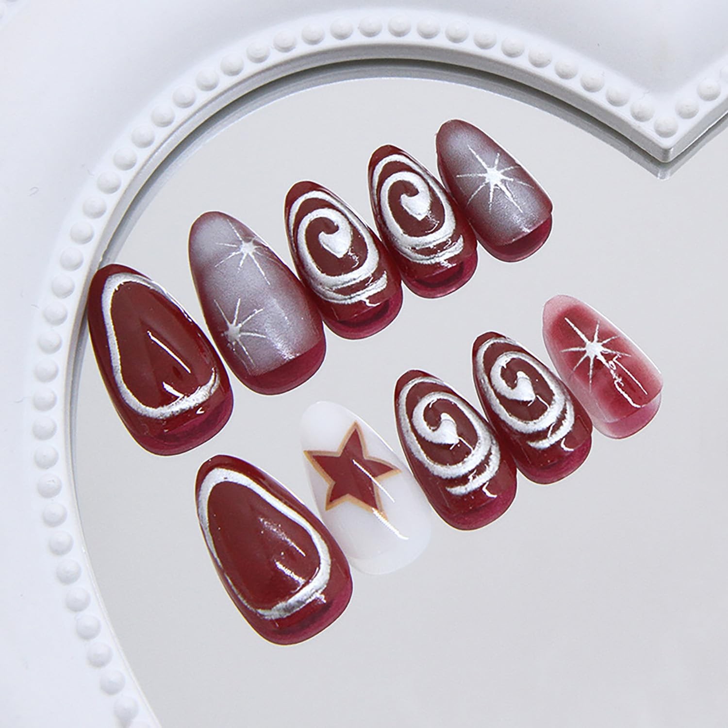 Press on Almond Nails Medium Length Glossy Full Cover Acrylic Almond Shaped F…