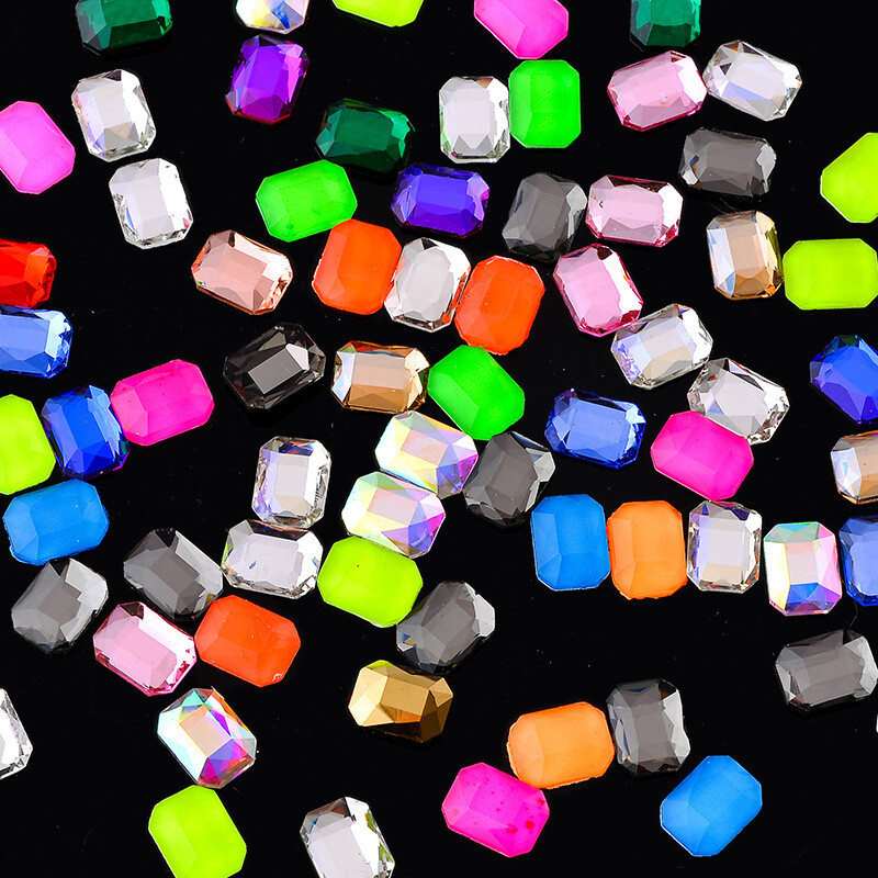 20pcs 6x8mm Nail Art Shaped Rectangular Flat Bottom Glass Rhinestone