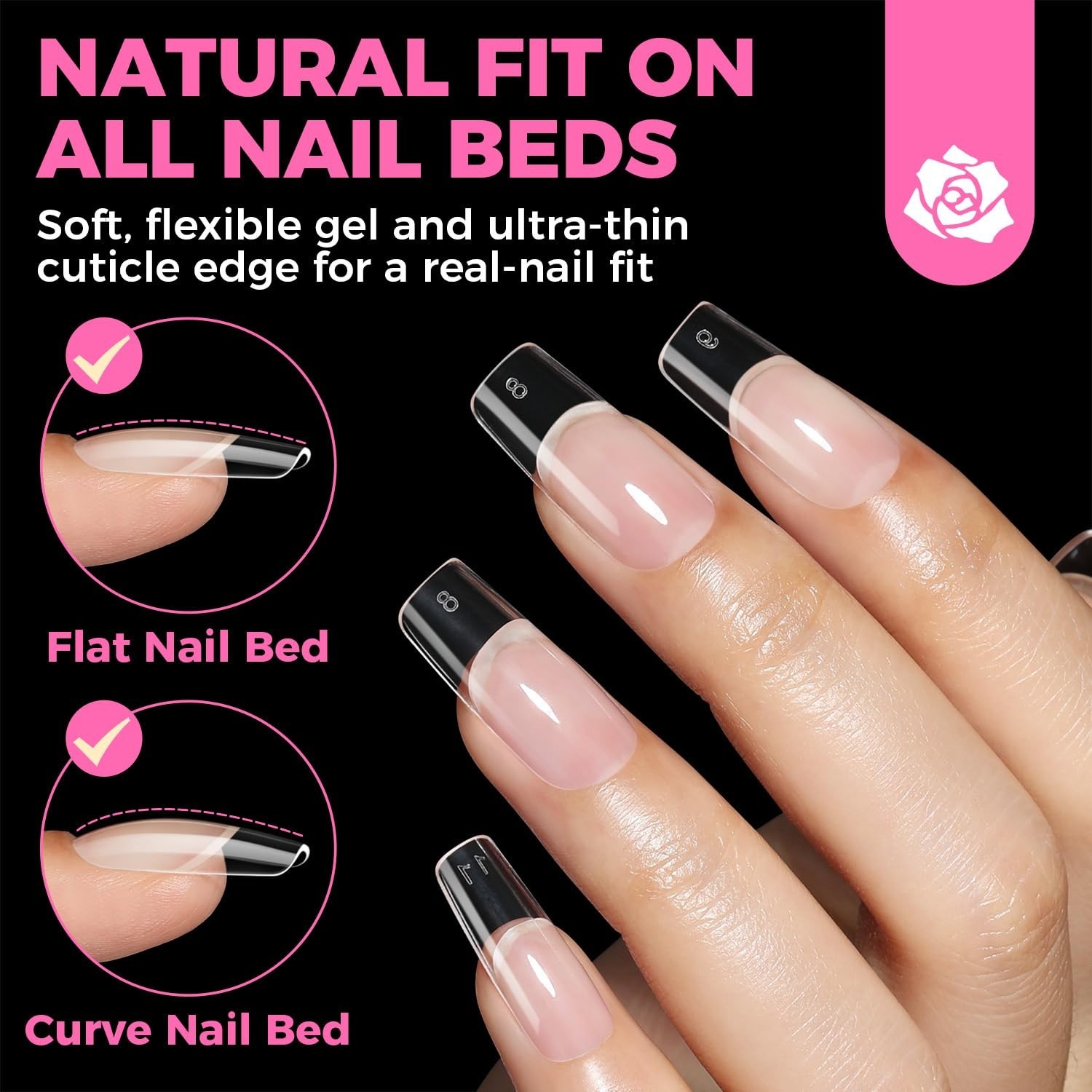 UNA GELLA Square Fake Nails 504pcs Clear Gel Tips 12 Sizes Full Cover Nail Kit