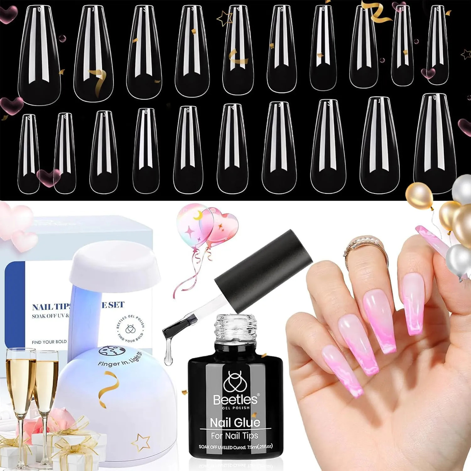 Short Almond Nail Tips Extension Set 240 Pcs With 9 In 1 Glue And UV LED Lamp