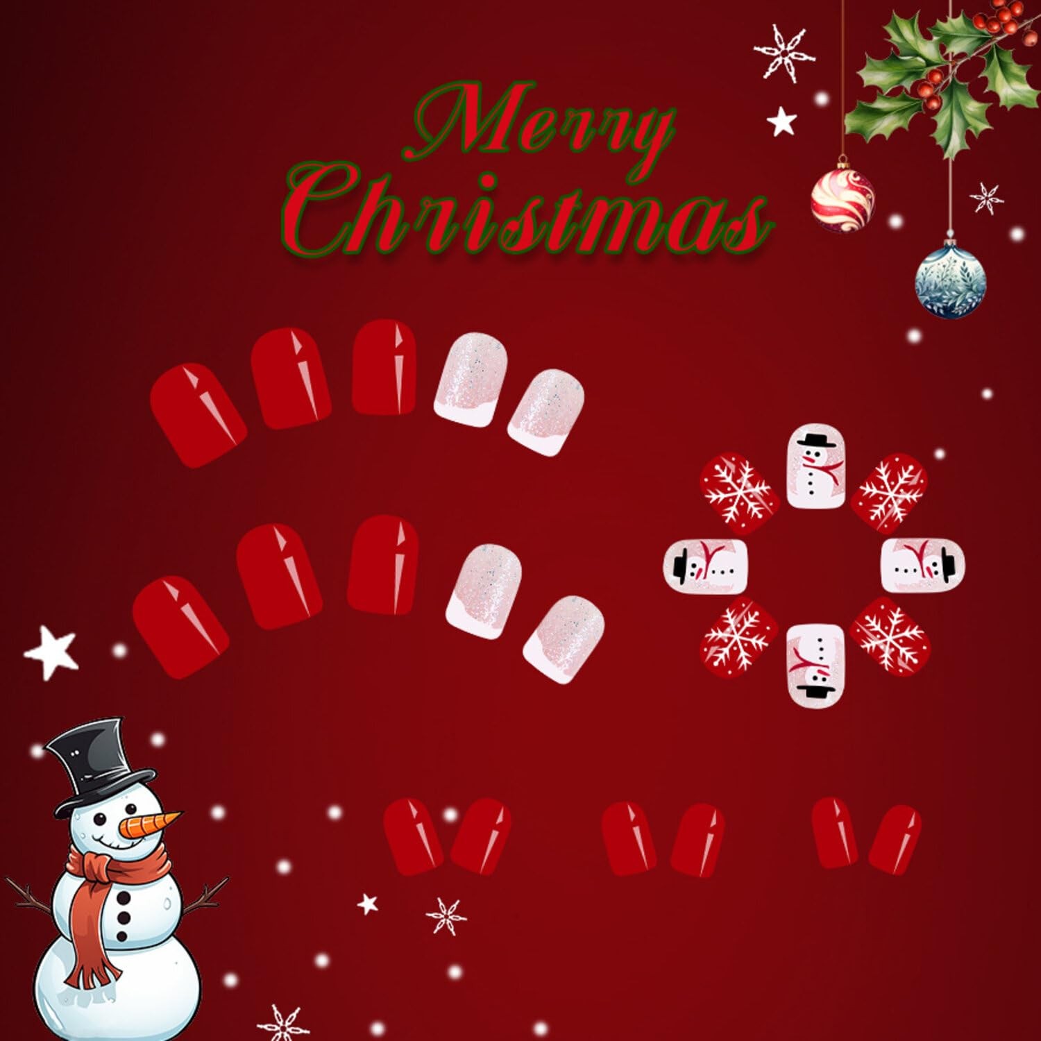 Christmas Press on Nails False Nails with Designs for Women Girls Accessories