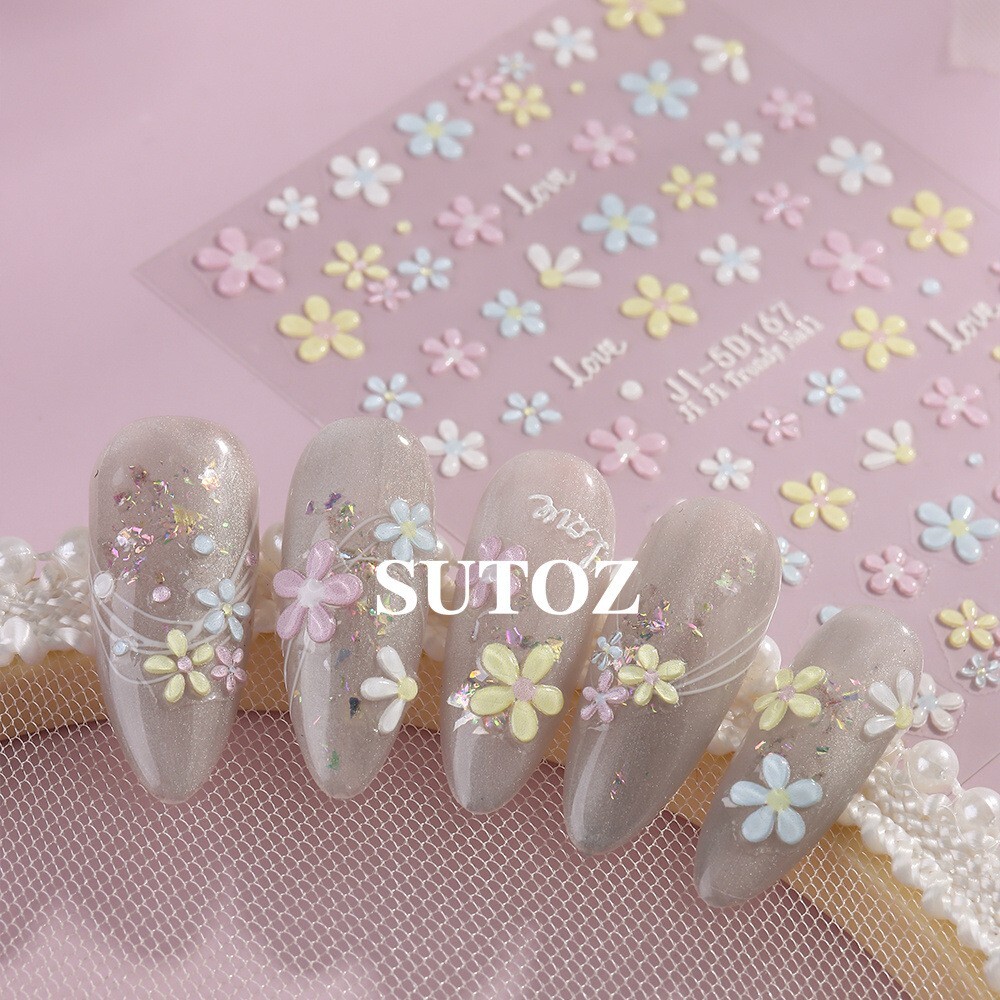 2Pcs 3D Nail Art Stickers Daisy Flower Bride Decals Decoration JI166/167 NH29
