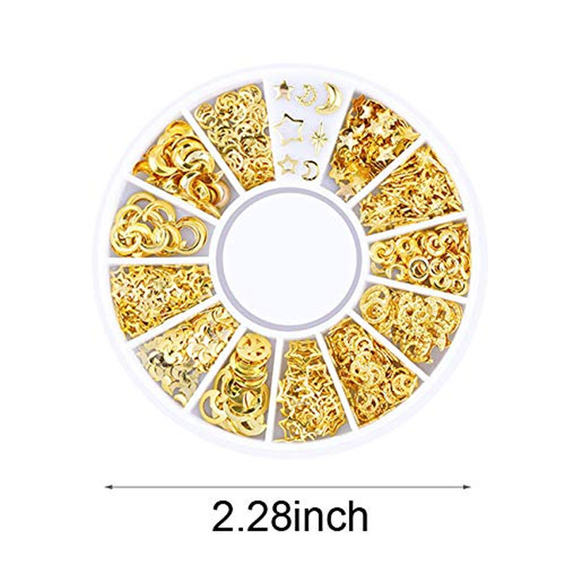 3D Nail Charms Metal Nail Art Studs Gold Nail Jewels Silver Hollow Star Moon She