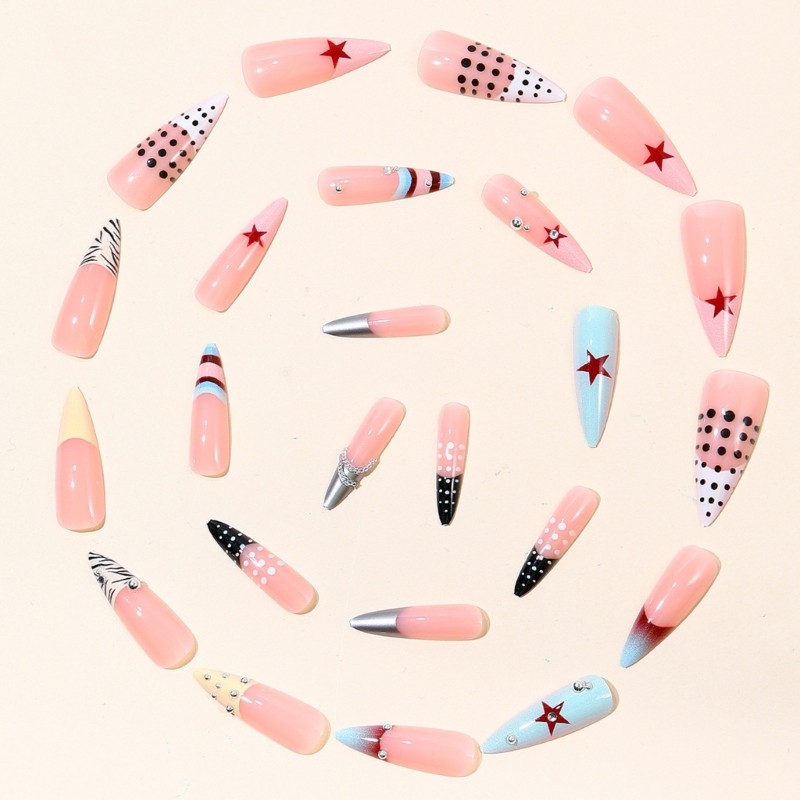 Mixed Pattern Press-On Nail Set 24 Pieces for Daily Party Wear Artificial Nail