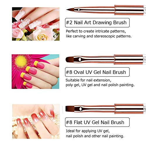 5Pcs Nail Art Brush Set Rhinestone Handle Gel Polish Nail Art Design Brushes